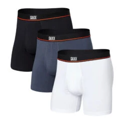 Saxx Non-Stop Stretch Cotton Boxer Brief | 3 Pack (Black, Deep Navy, White)