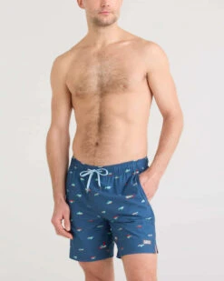 Saxx Oh Buoy 2N1 Swim Volley Shorts 7" - Let's Get Kraken-Dark Denim