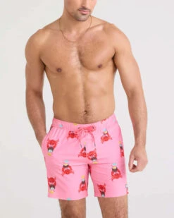 Saxx Oh Buoy 2N1 Long Swim Volley Short 7 " - Crab Cocktail Pink