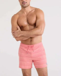 Saxx Oh Buoy 2N1 Swim Volley Short 5" - Hibiscus/Coral Pop Stripe